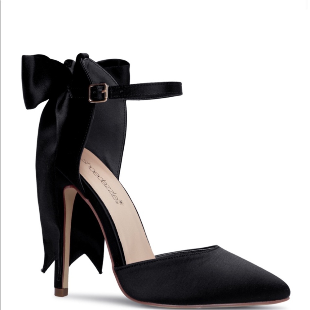 Black Satin Heel 4.5 inches ***BRAND NEW*** Classy bow tie in the back.